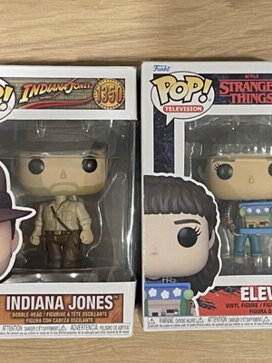 Funko Pop figures like new Indiana Jones 1350 and Eleven 1297
