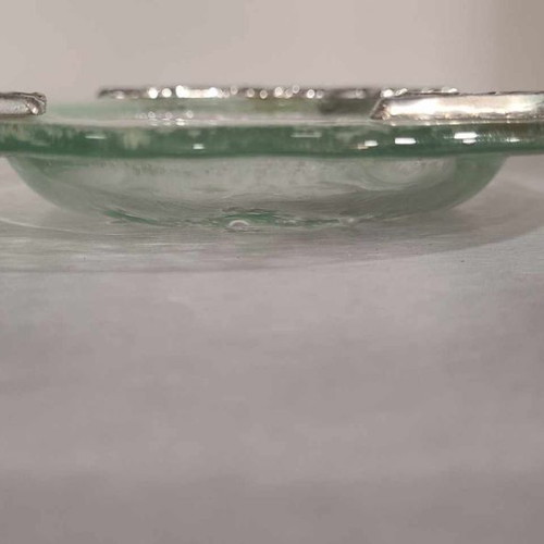 Glass ashtray with silver-plated flowers new 16cm