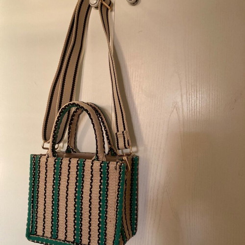 H&M Mini City Bag Raffia striped new, crossbody, beige and green