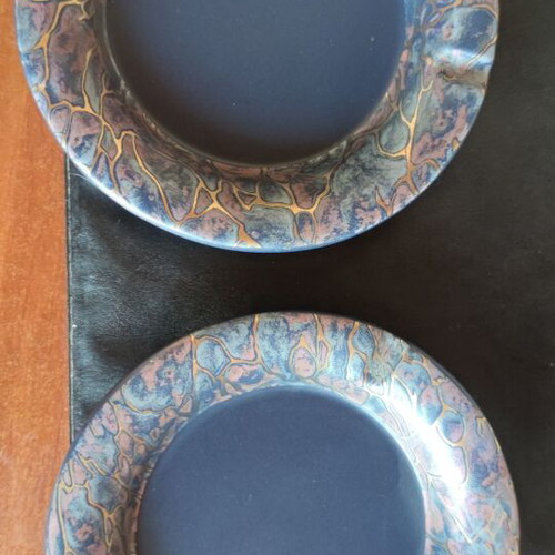 Handmade glass fusing ashtray set of 2, used, 17cm diameter
