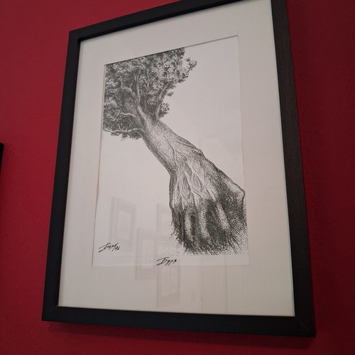 Boyan Donev Storm Drawing like new, framed on black wood and glass