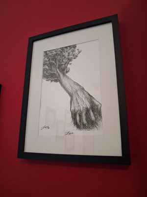 Boyan Donev Storm Drawing like new, framed on black wood and glass