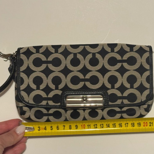 Coach Kristin Black Gray Op Art Signature wristlet bag like new