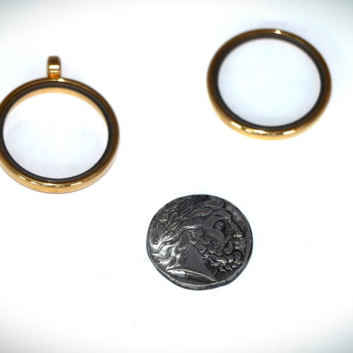 Pendant with ancient silver-plated coin - replica - Amphipolis - Philip, glass case 22K gold-plated