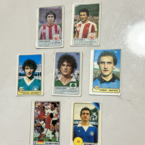 Dogiakos Football Cards used, set of 7 with Olympiakos, Panathinaikos, Apollon