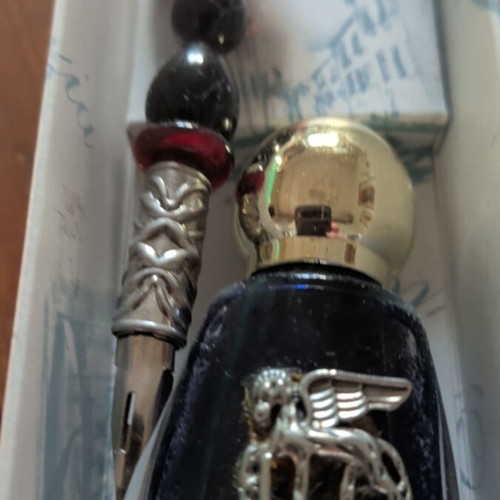 Glass pen with ink bottle, new, gift set from Venice