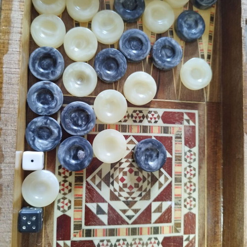 Handmade backgammon with mother-of-pearl small new from solid wood