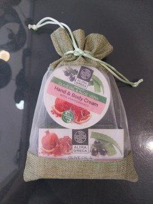 Gift set with soap and hand & body cream pomegranate, new