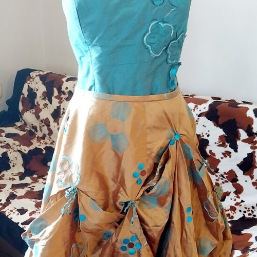Raxevsky evening set of 3 pieces silk, like new, turquoise and gold