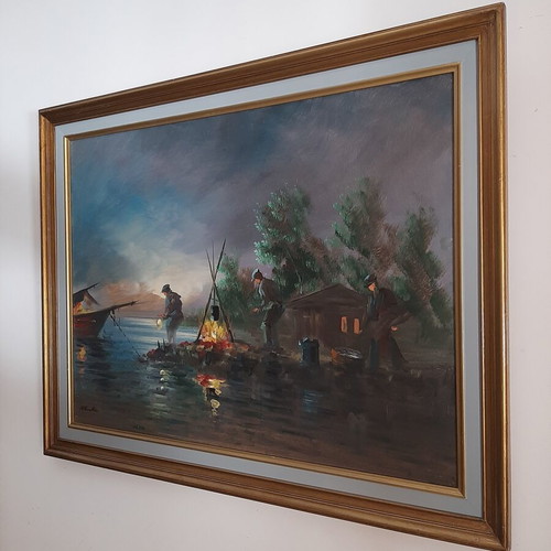Oil painting by Nikos Papadopoulos used, 95x75 cm framed