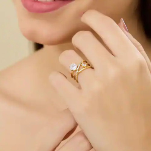 Silver 925 Gold-Plated Adjustable Zircon Ring