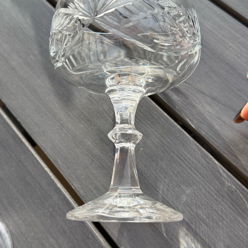 Crystal glass set like new, 6 champagne and 6 brandy glasses with engraving