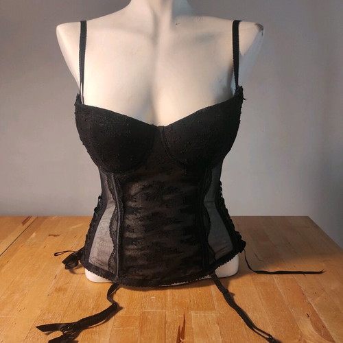 H&M 75C black corset like new with underwire and garters