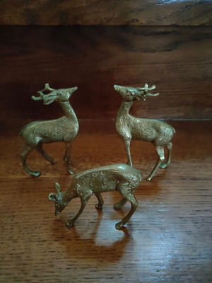 Vintage set of 3 brass deer figurines used