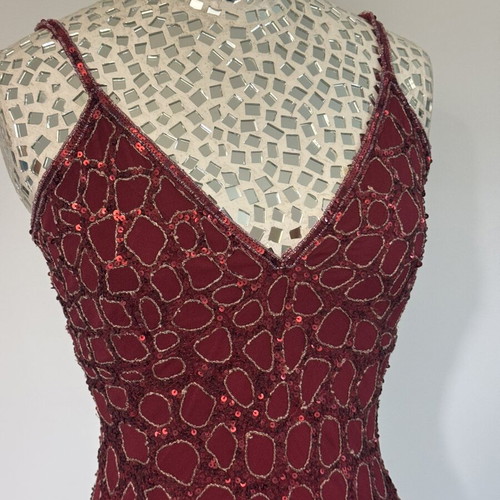 Vintage Charly Silk Beaded Midi Dress Burgundy sequined, like new, size S