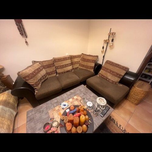 Three-seater corner sofa with leather armchair like new