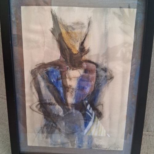 Painting "Portrait" 20×26cm, like new, expressionism, framed, signed