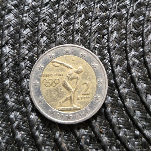 Two euro coin used, rare from 2004 Athens Olympic Games