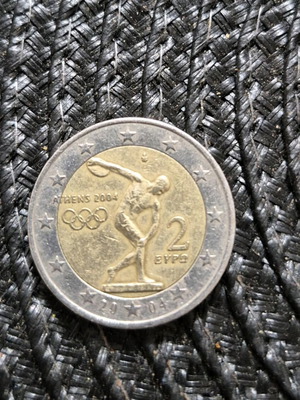 Монета от две евро употребявана, рядка от Олимпийските игри 2004 в Атина