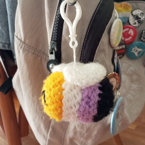 Handmade Non-Binary Bee Keychain made with yarnart yarns