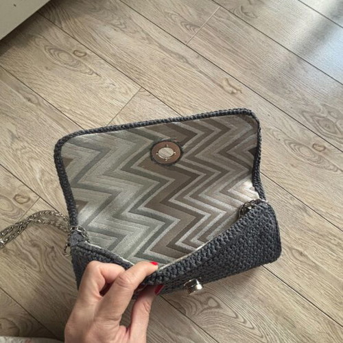 Handmade knitted bag with silver strap new