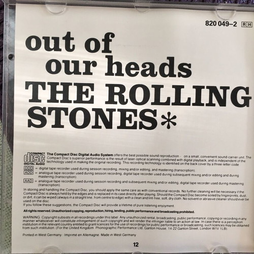 The Rolling Stones Out of Our Heads CD like new, rock