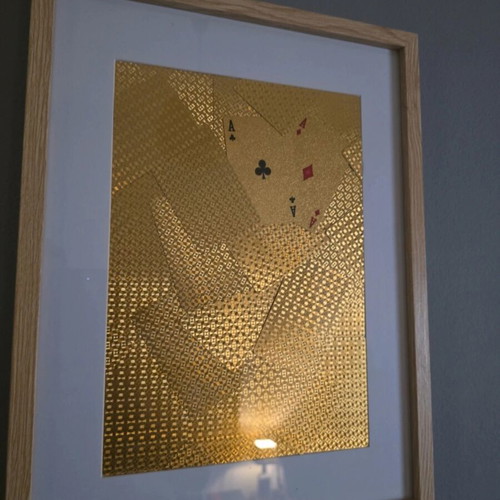 Handmade frame with golden playing cards