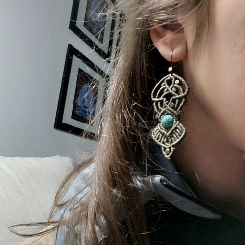 Handmade macrame earrings with turquoise volcanic stones like new
