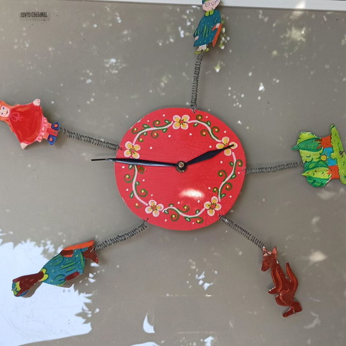 Handmade wall clock Little Red Riding Hood theme like new