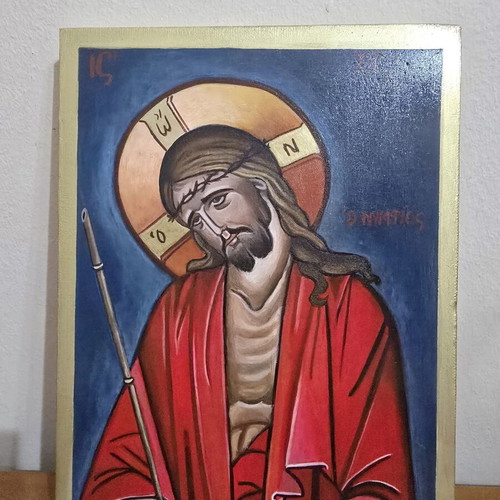 Jesus Nymphios Hand-Painted Icon on Wood 21x27.5 cm New