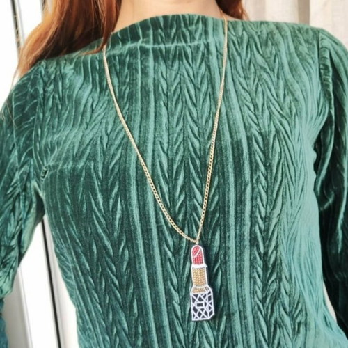 Long necklace red lipstick with chain made to order