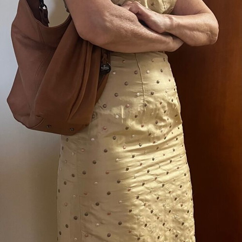 Dress like new with Tsantilis fabric, beige with embroidered polka dots