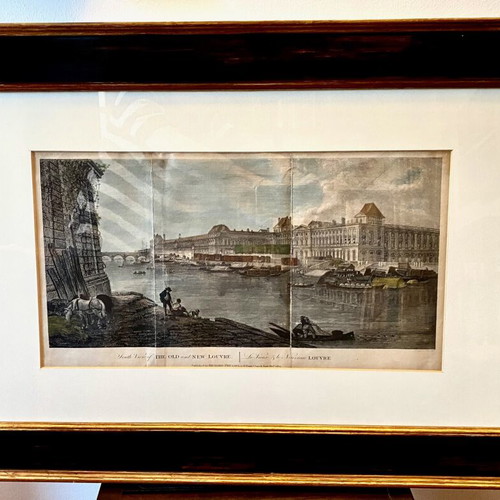 18th Century Colored Engraving like new Depicting the Louvre