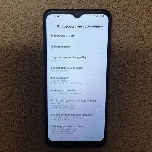 Samsung A22 5G 64GB 4GB used smartphone with cracked screen and NFC