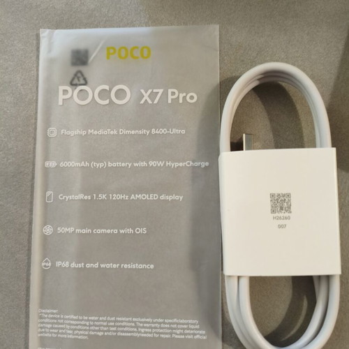 POCO X7 Pro box and original charging cable, black