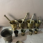 Set of 10 brass mortars and pestles