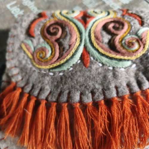 Handmade bag like new wool felt with embroidery