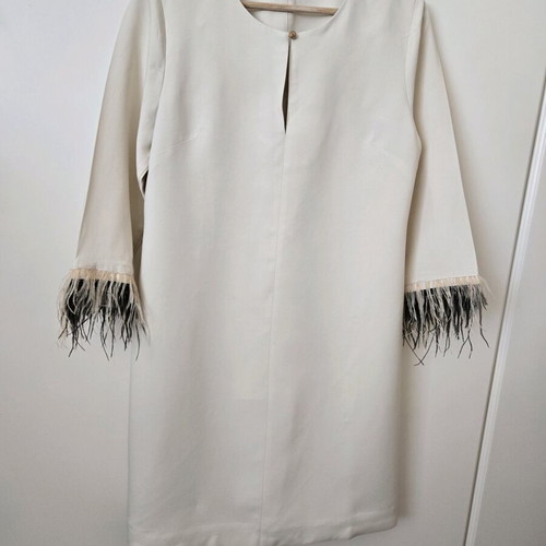Midi dress with feathers new, beige, size M