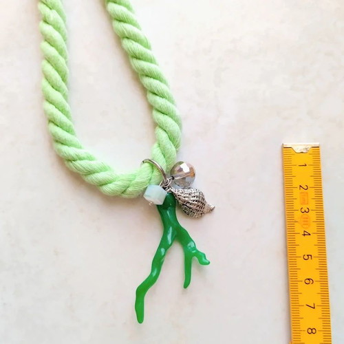 Necklace long mint green charm summer rope with coral charm new