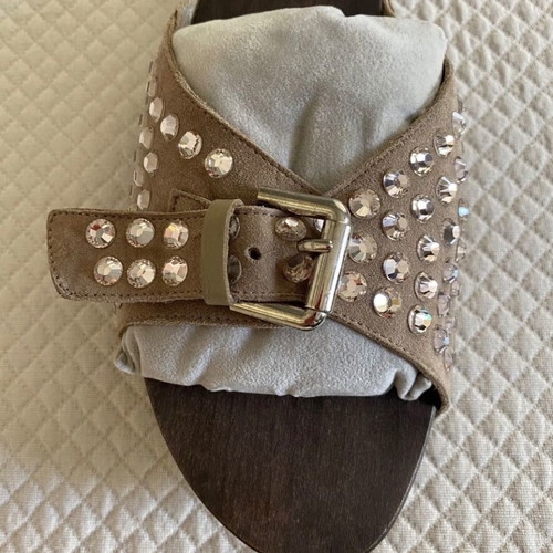 Ras suede beige mules with rhinestones, size 41, new