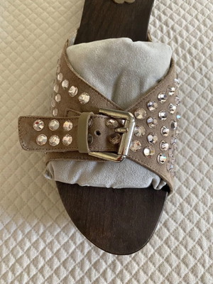 Ras suede beige mules with rhinestones, size 41, new