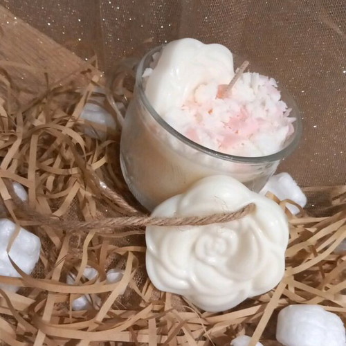 Set of handmade scented candles with decoration