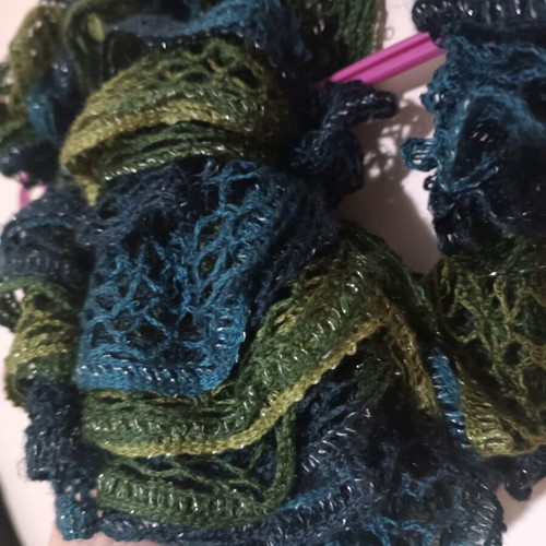 Handmade scarf green-blue with silver thread like new