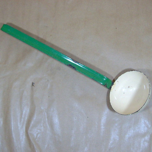 Enamel ladle vintage used with rust marks