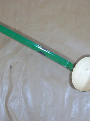 Enamel ladle vintage used with rust marks