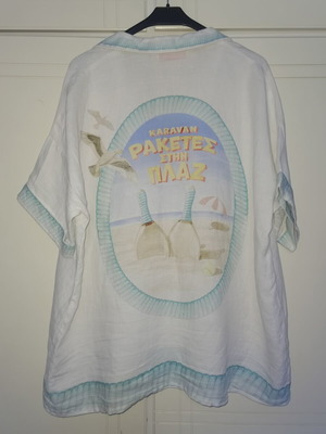 Karavan linen shirt like new, white and turquoise
