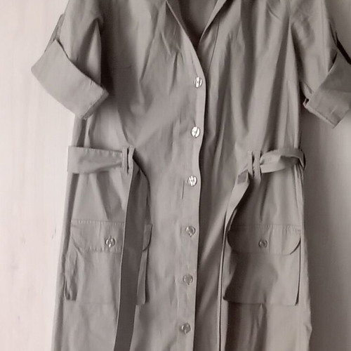 Excellent khaki grey semi-sheer safari dress with a belt 40