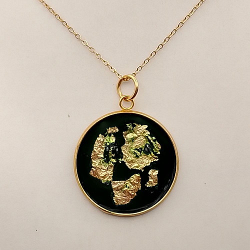 Apefthon Black Necklace with Gold Leaves New, Hypoallergenic Steel