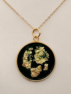 Apefthon Black Necklace with Gold Leaves New, Hypoallergenic Steel