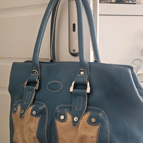 Tods handbag used, leather turquoise